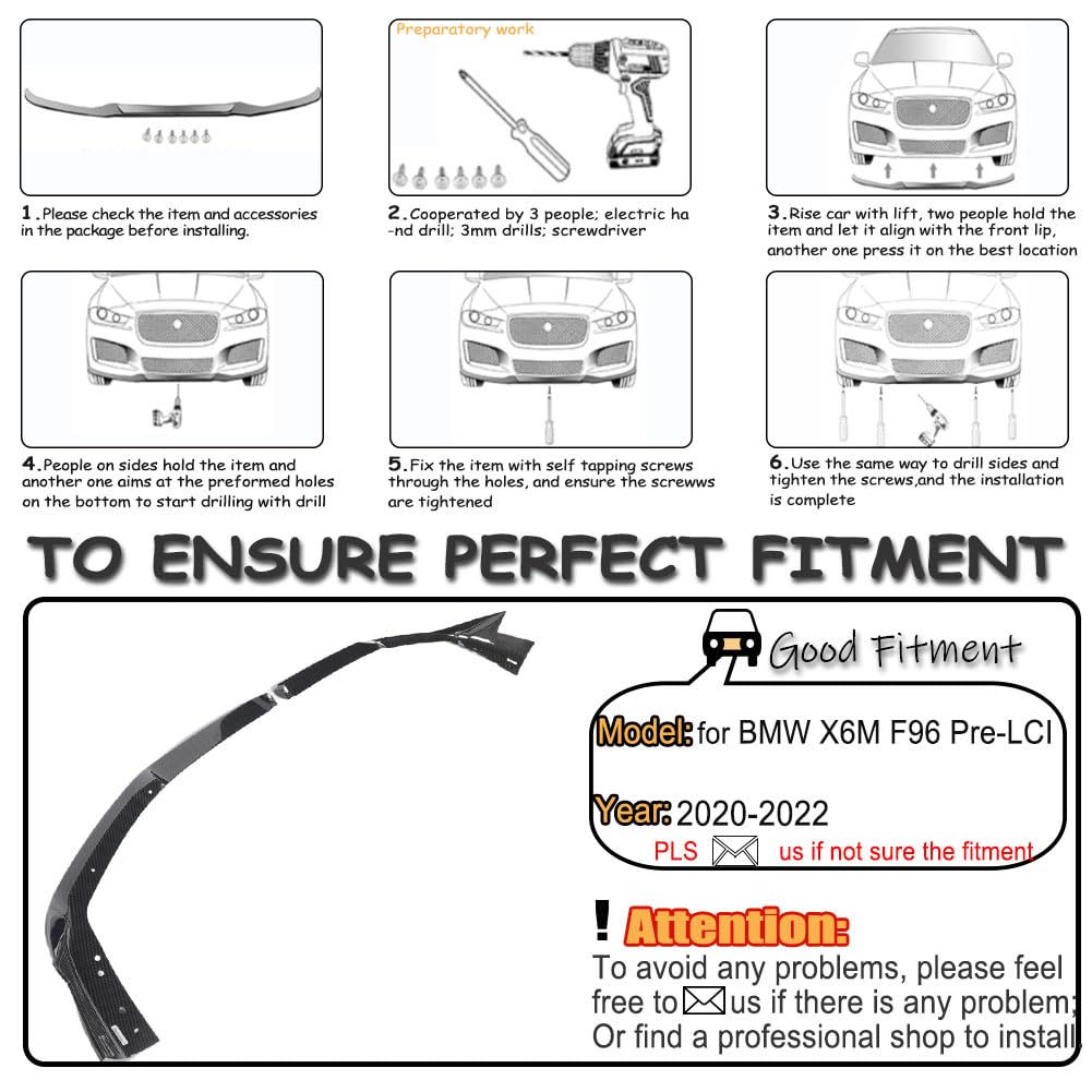 Dry Carbon Fiber Front Lip Compatible with BMW X6M F96 2020-2022 Front Bumper Lip Chin Spoiler Splitters Protector Body Kits 