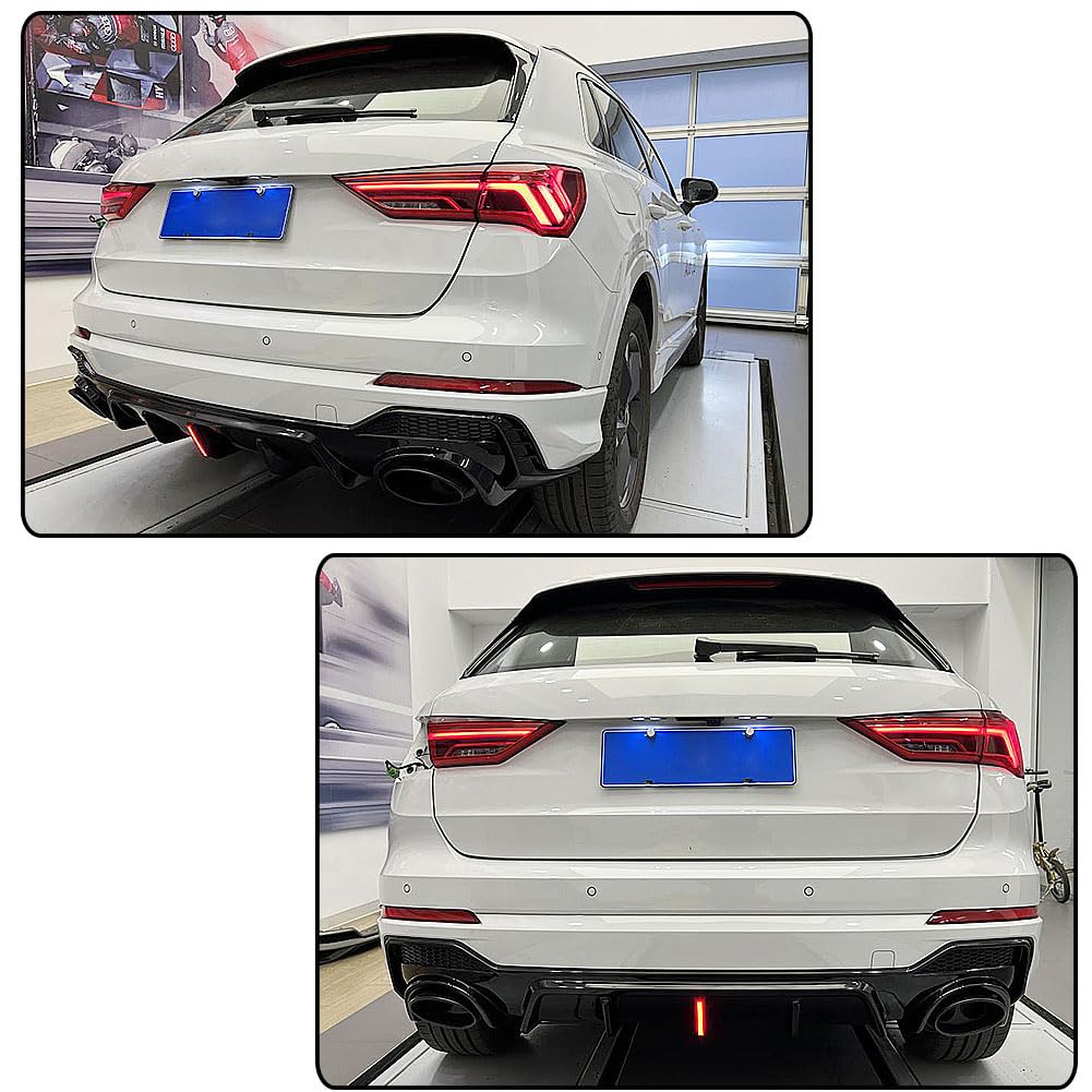 Gloss Black Rear Bumper Diffuser Fits for Audi Q3 Sline 4-Door 2021 2022 PP Under Chin Lip Spoiler Splitter with Exhaust Tips