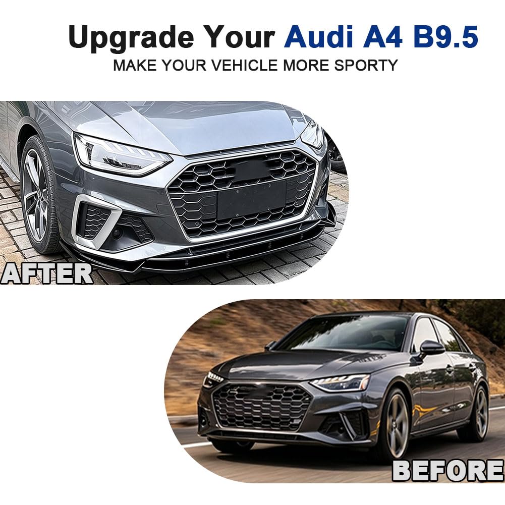 A4 Front Bumper Lip 1pc/Set for 2020-2024 Audi A4 B9.5 S-Line Sedan 4-Door | Integrated Lower Chin Spoiler Splitter Compatibl