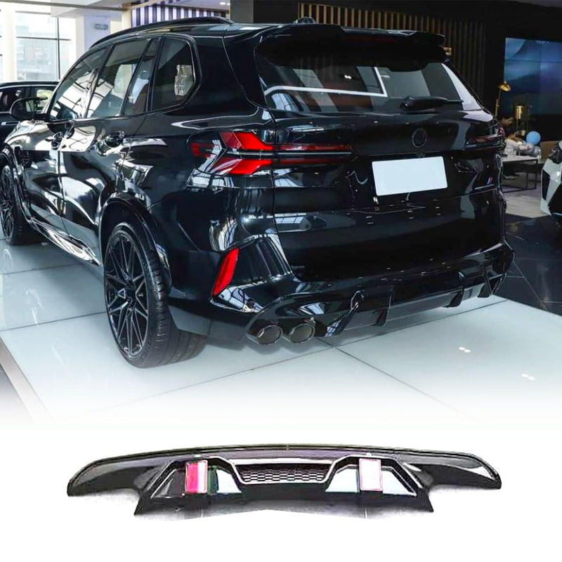 Gloss Black Rear Bumper Diffuser Lip Kit with Light Compatible with BMW X5M F95 LCI 2024-2026 ABS Lower Bumper Lip Spoiler Bo