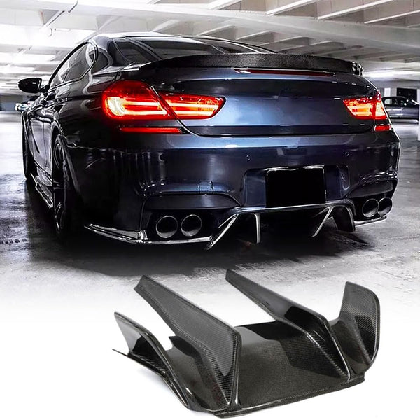 Carbon Fiber Rear Diffuser Compatible with BMW 6 Series F06 F12 F13 M6 2Door 4Door 2012-2018 Lower Bumper Lip Spoiler Body Ki