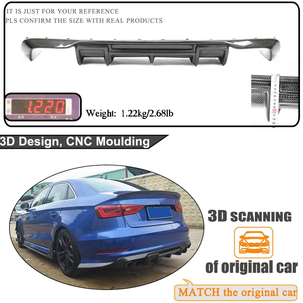 S3 Carbon Fiber Rear Diffuser for Audi A3 Sline S3 Sedan 2013-2016 | Lower Bumper Lip Spoiler Body Kit Factory Outlet(Not for