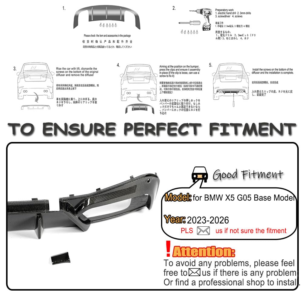 X5 Carbon Fiber Rear Bumper Diffuser Fits for BMW X5 G05 Base Model 2023-2026 Lower Bumper Lip Spoiler Body Kit Factory Outle