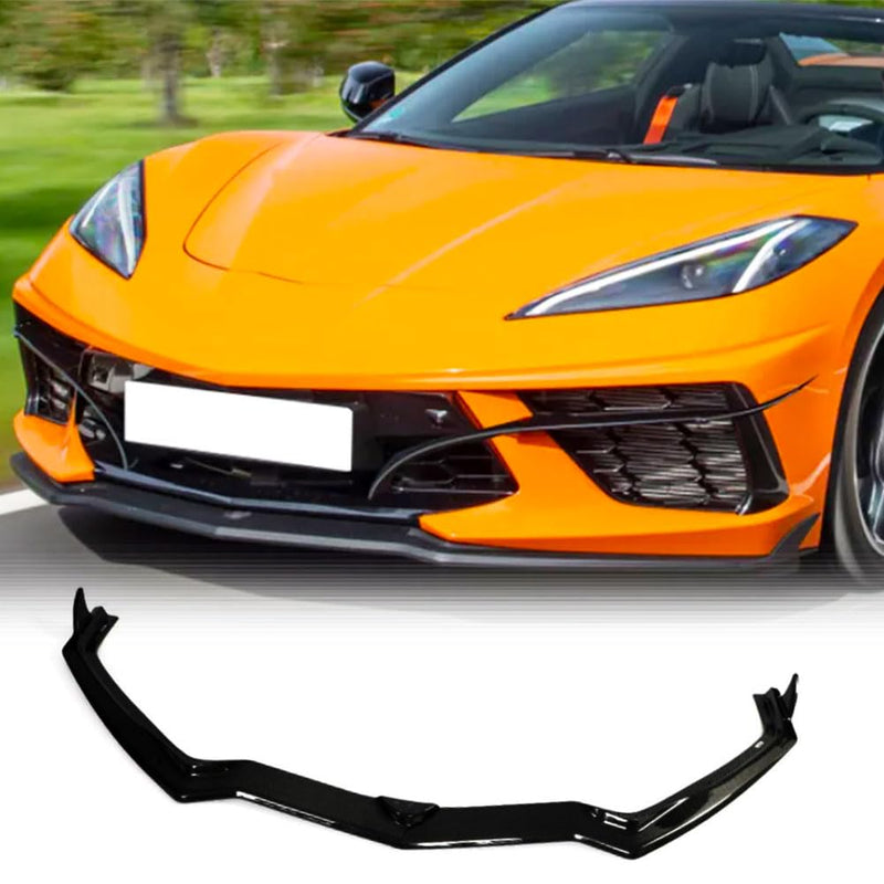 Gloss Black Front Bumper Lip for Chevrolet Corvette Stingray C8 2020-2024 | Fiberglass Front Chin Spoiler Splitter Protector 