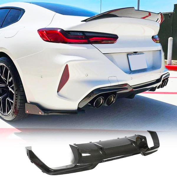 F93 Dry Carbon Fiber Rear Bumper Diffuser Compatible with BMW F93 M8 Gran Coupe Sedan 4-Door 2019-2022 Auto Lower Bumper Lip 