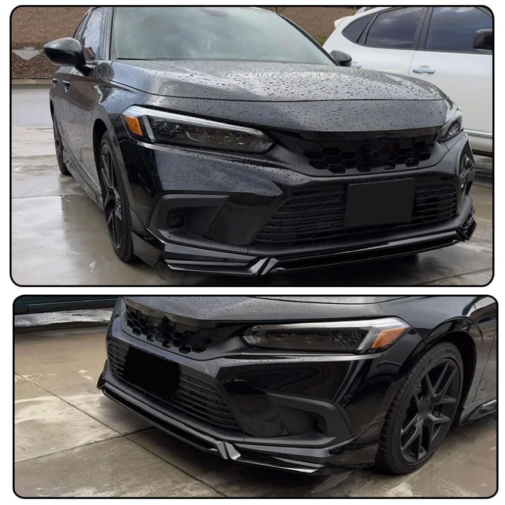 Gloss Black Front Lip Spoiler Compatible with Honda Civic Sedan 2022-2024 PP Car Front Bumper Lower Spoiler Lip Splitter Body
