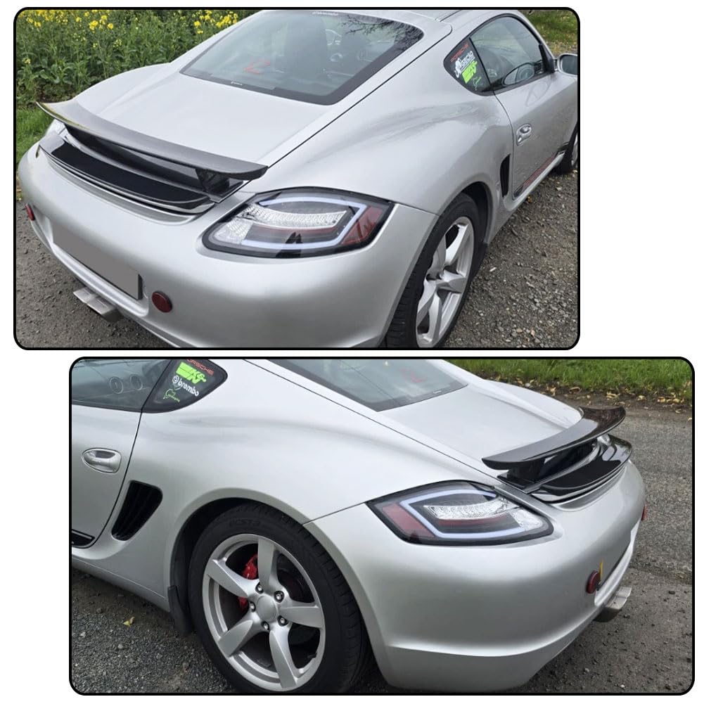 Matte Black Rear Trunk Spoiler Compatible with Porsche 987 Cayman Base S Coupe 2-Door 2005-2012 Fiberglass Auto Car Rear Boot