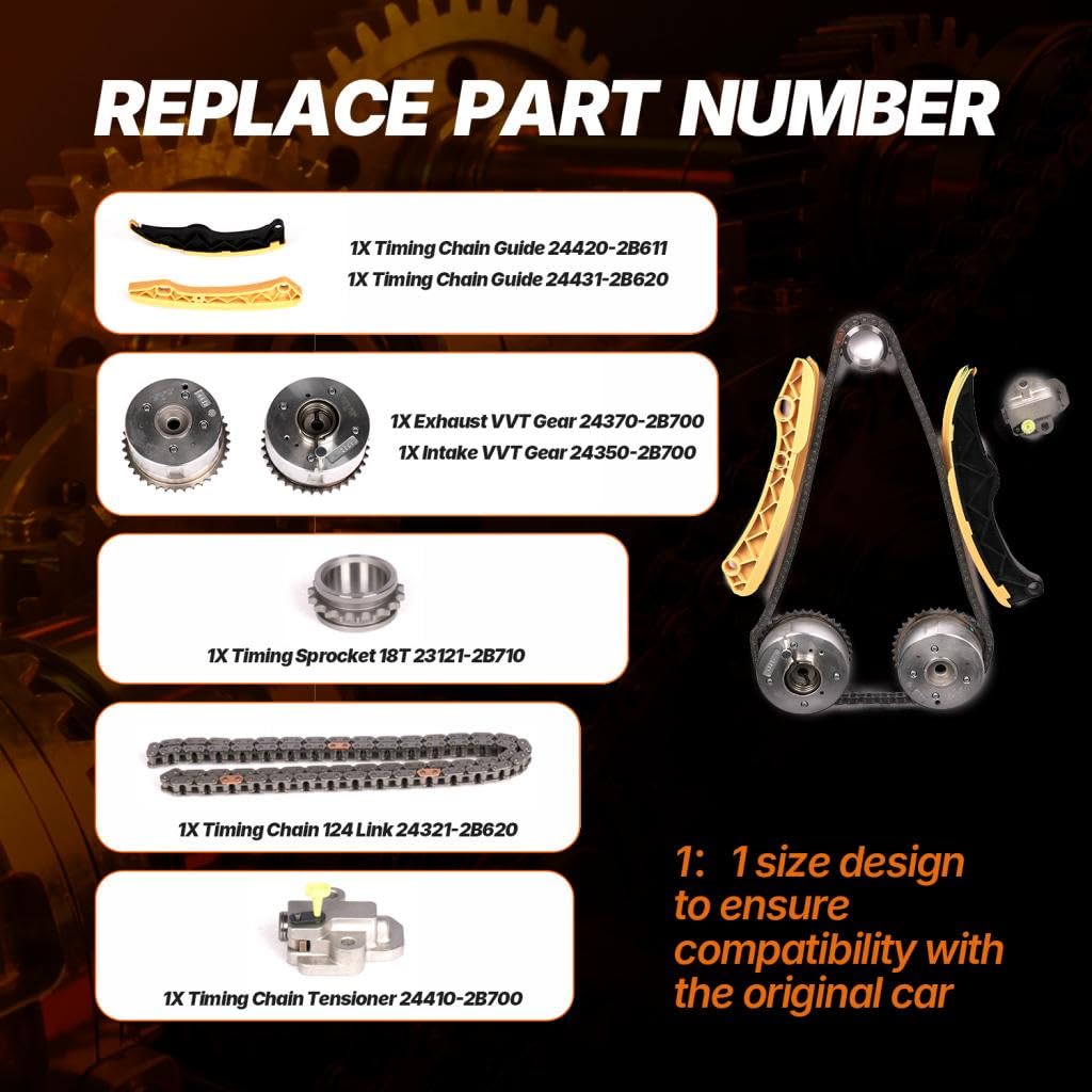 Engine Timing Chain Kit With VVT Gears Fits for Hyundai Accent Kia Rio Soul 1.6L G4FC 2012-2021 7PCS
