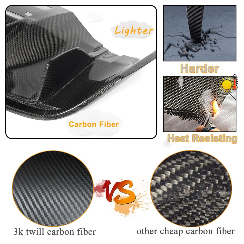 Carbon Fiber Rear Diffuser Compatible with Audi R8 V8 V10 GT Coupe &Convertible 2-Door 2010-2015 Low Bumper Lip Spoiler Light