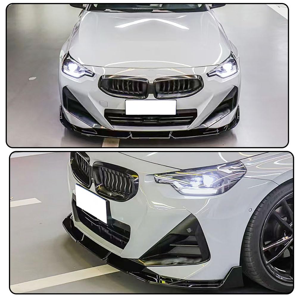 Gloss Black Front Lip Spoiler Compatible with BMW 2-Serie G42 220i 230i M240i Coupe M Sport Bumper 2021-2023 ABS Car Front Bu