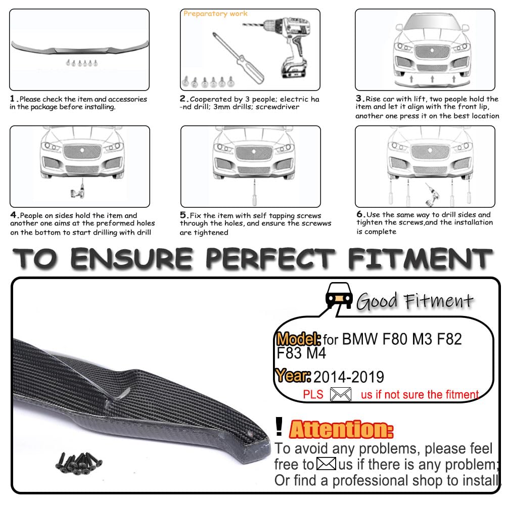 Carbon Fiber Front Lip Compatible with 2015-2020 BMW F80 F82 M3 M4 Front Splitter Bumber Lower Protector Air Dam Chin Spoiler