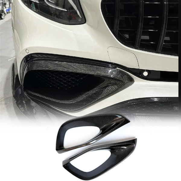 Carbon Fiber Front Bumper Air Vent Cover Fins fits for Mercedes Benz C217 S63 AMG 2018-2023 Fog Lamp Grill Cover Protector Bu