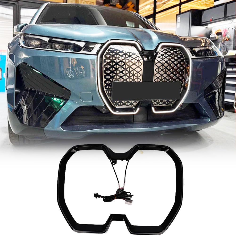 iX Front Bumper Kidney Grille Frame for BMW iX xDrive50 M60 2022-2025 | ABS Gloss Black Grille Outer Frame W/LED