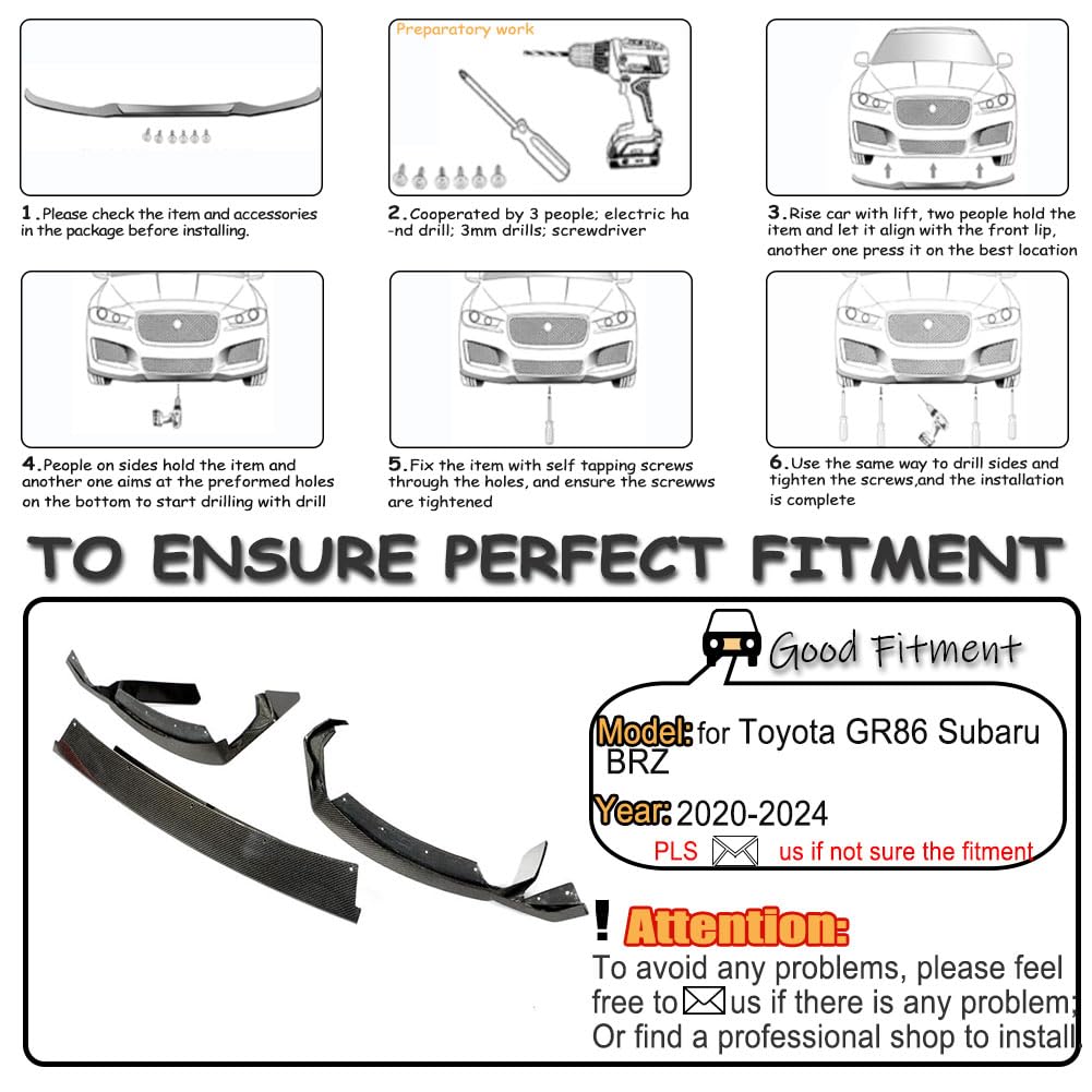 Carbon Fiber Front Bumper Lip for Toyota GR86 &for Subaru BRZ 2022-2024 | Abrasion-Resistant Robust Lip Body Kit Bumper Split
