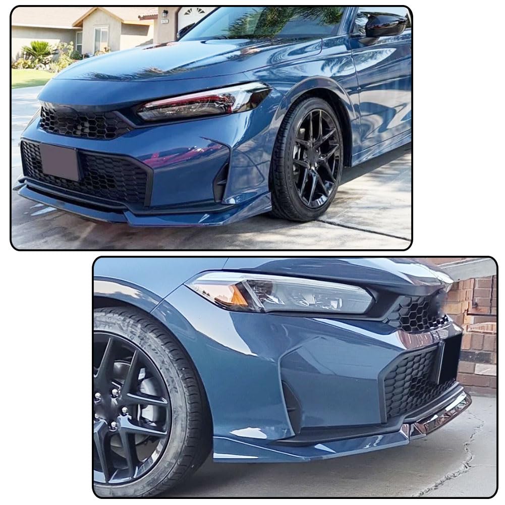 Front Bumper Lip Splitter for Honda Civic 11th 2025+ Blue Lagoon 3PCS | PP Lower Chin Bumper Spoiler Splitter Protection Air 