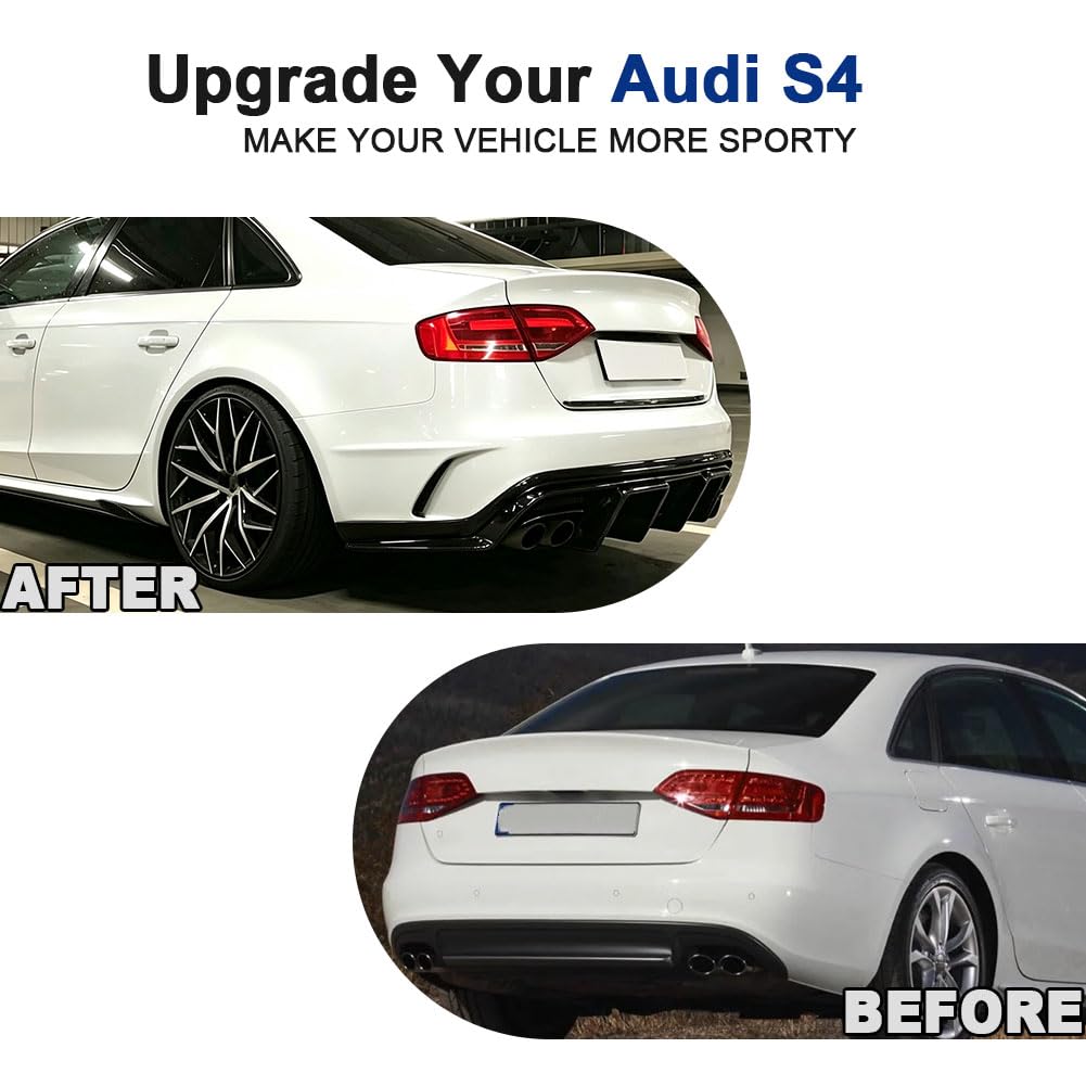 Gloss Black ABS Rear Diffuser for Audi S4 B8 2008 2009 2010 2011 2012 | Stylish Rear Bumper Diffuser Self‑Tapping Screws Moun