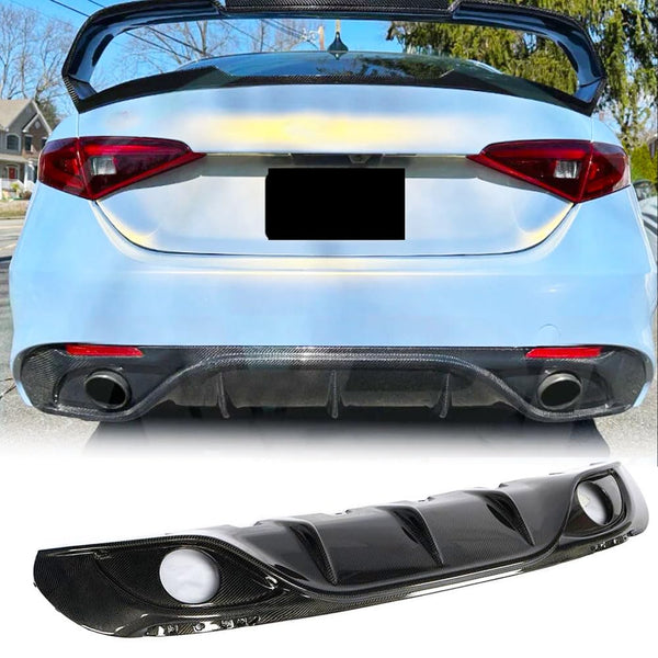 Carbon Fiber Rear Diffuser Compatible with Alfa Romeo Giulia Sport Sedan 2015-2020 Lower Bumper Lip Spoiler Body Kit Factory 