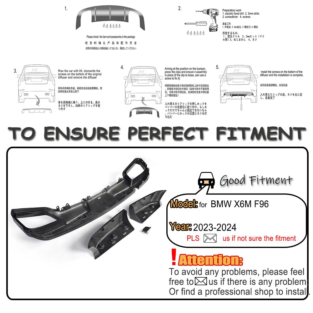 Carbon Fiber Rear Bumper Diffuser Compatible with BMW X6M F96 2023-2024 Lower Bumper Lip Diffuser Body Kit Factory Outlet