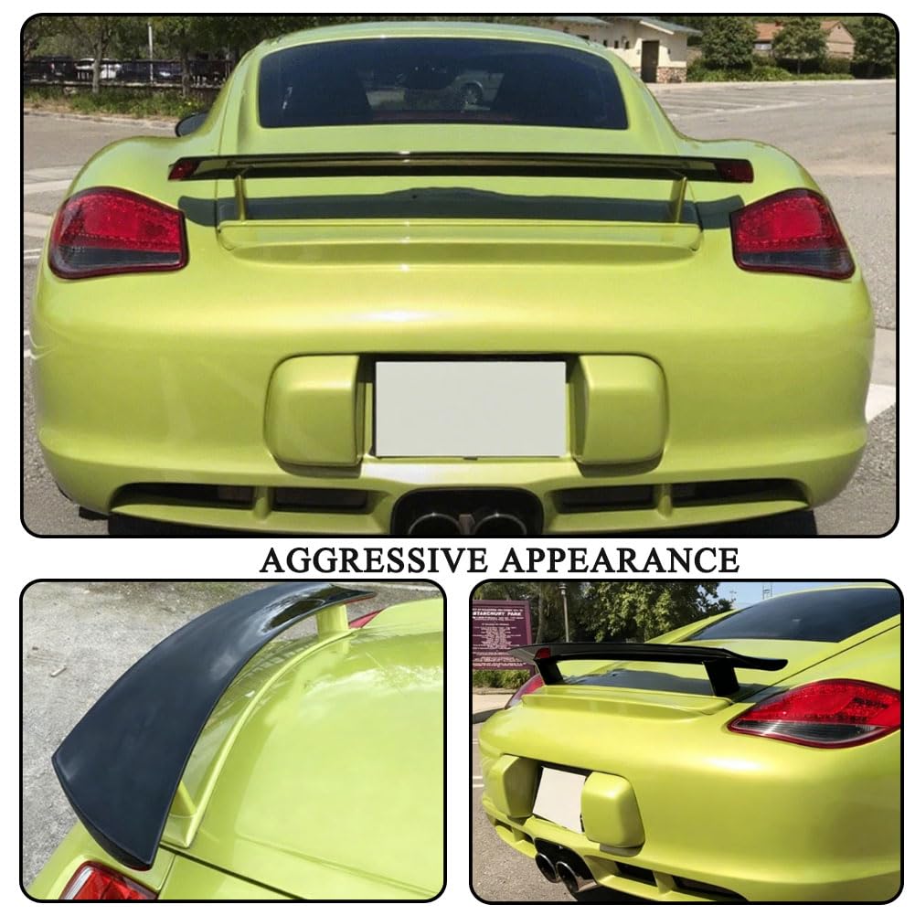 Matte Black Rear Trunk Spoiler Compatible with Porsche 987 Cayman Base S Coupe 2-Door 2005-2012 Fiberglass Auto Car Rear Boot