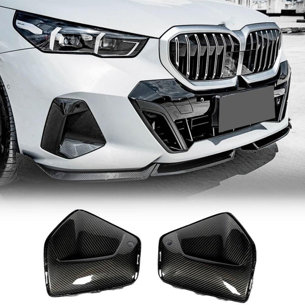 Dry Carbon Fiber Front Bumper Air Intake Vent Covers Compatible with BMW 5-Series I5 G60 530i 540i 2023-2025 Front Duct Trim 