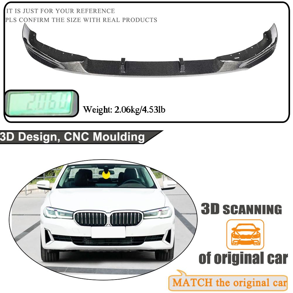 Real Carbon Fiber Front Lip Compatible with BMW 5 Series G30 530i Base Sedan 4-Door LCI 2021-2023 Chin Spoiler Splitter Prote