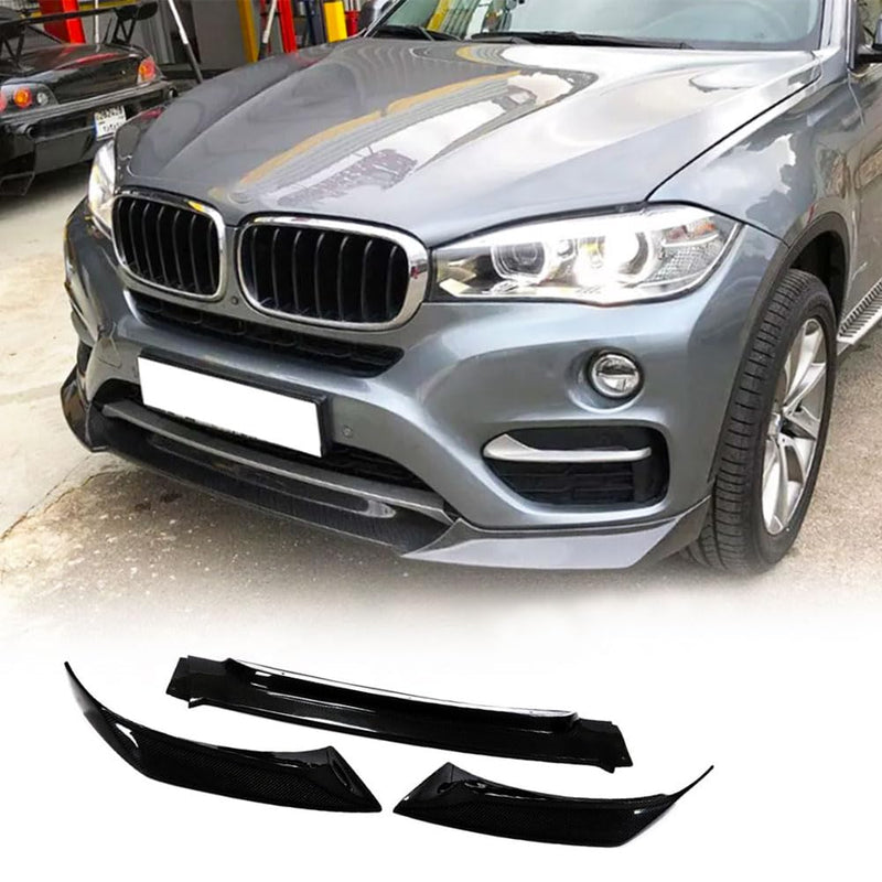 Gloss Black Front Bumper Lip for BMW F16 X6 Standard Bumper 2014-2018 Fiberglass Front Chin Spoiler Splitter Protector (3PCS)