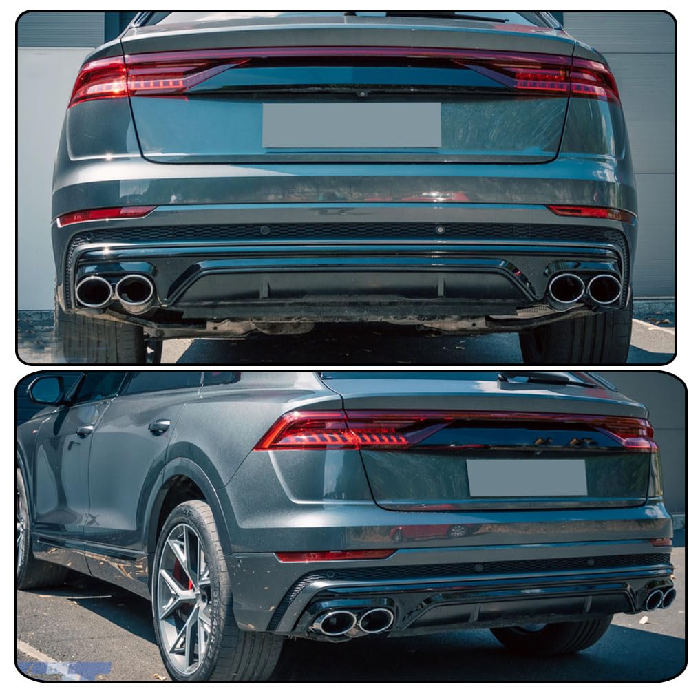 Q8 Gloss Black Rear Bumper Lip Diffuser for Audi Q8 SQ8 2019-2022 | PP Lower Bumper Lip Spoiler Valance Protector Factory Out