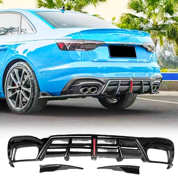 Rear Bumper Diffuser Lip with LED Fits for Audi A4 S4 B9.5 4-Door 2021+ Rear Diffuser Body Kits