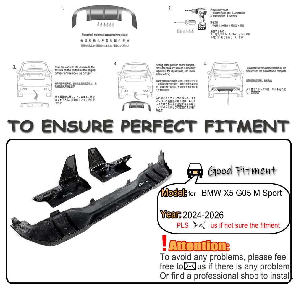Real Carbon Fiber Rear Bumper Diffuser Fits for BMW X5 G05 M Sport LCI 2024-2026 Lower Bumper Lip Spoiler Body Kit Factory Ou