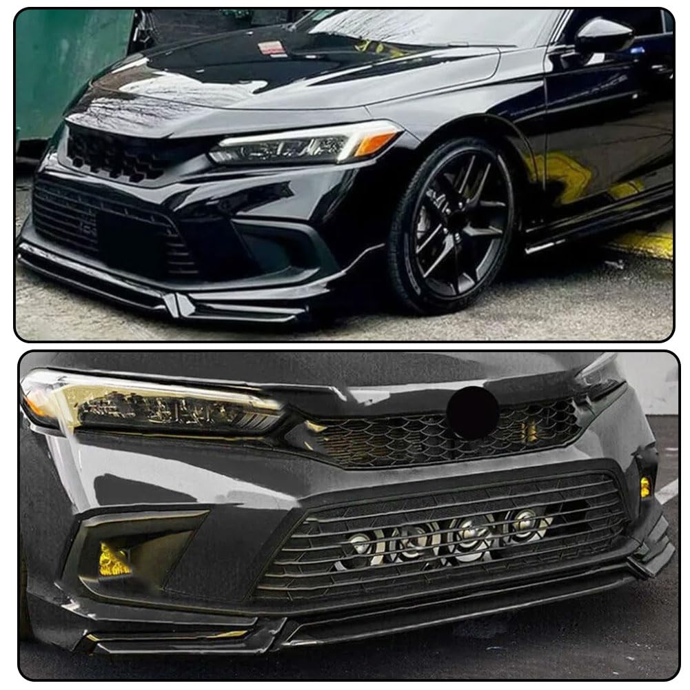 Gloss Black Front Lip Spoiler Compatible with Honda Civic Sedan 2022-2024 PP Car Front Bumper Lower Spoiler Lip Splitter Body