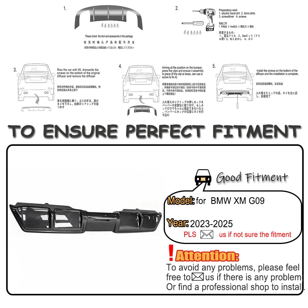 Carbon Fiber Rear Bumper Diffuser for BMW XM G09 2023-2025 Replacement | 4Door Lower Spoiler Bumper Guard Body Kit Lightweigh