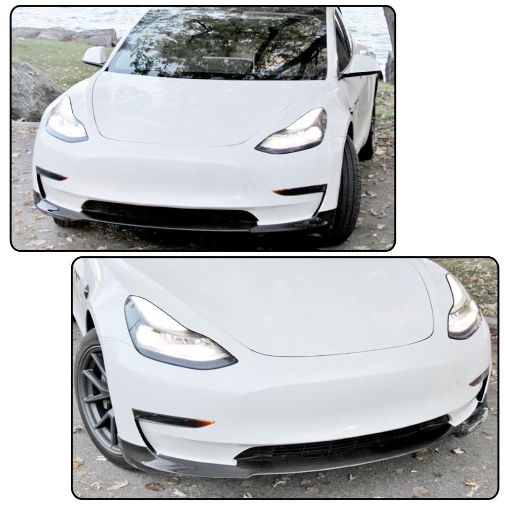 Gloss Black Front Bumper Lip Compatible with Tesla Model 3 Sedan 2016-2023 Fiberglass Chin Spoiler Lip Splitter Protector Air