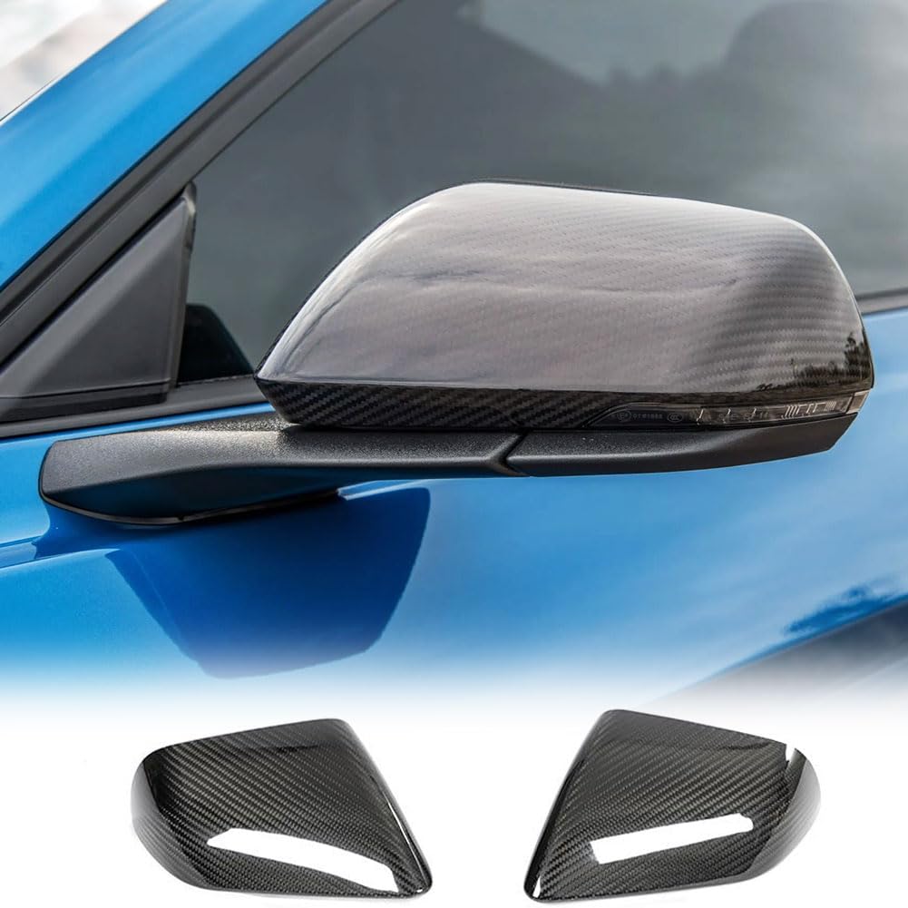 Carbon Fiber Mirror Cover Caps for 2015-2023 Ford Mustang GT Ecoboost | Lightweight & UV-Resistant Clear Coat, Ideal for Shel