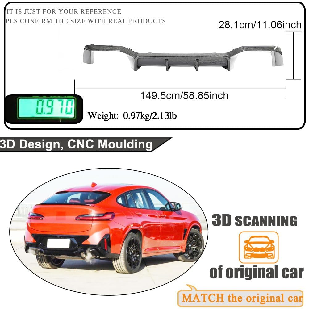 Real Carbon Fiber Rear Bumper Diffuser for BMW X4M F98 M40i Sport Utility 4-Door 2023-2024 Lower Bumper Lip Diffuser Body Kit