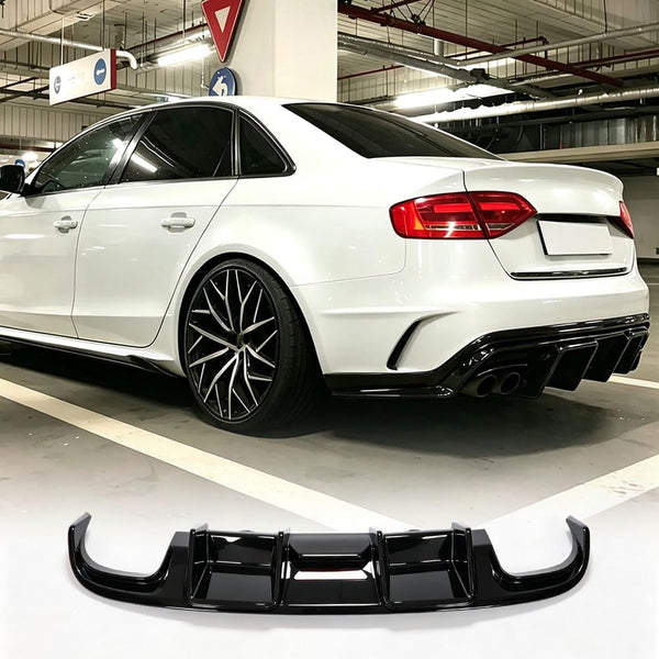 Gloss Black ABS Rear Diffuser for Audi S4 B8 2008 2009 2010 2011 2012 | Stylish Rear Bumper Diffuser Self‑Tapping Screws Moun