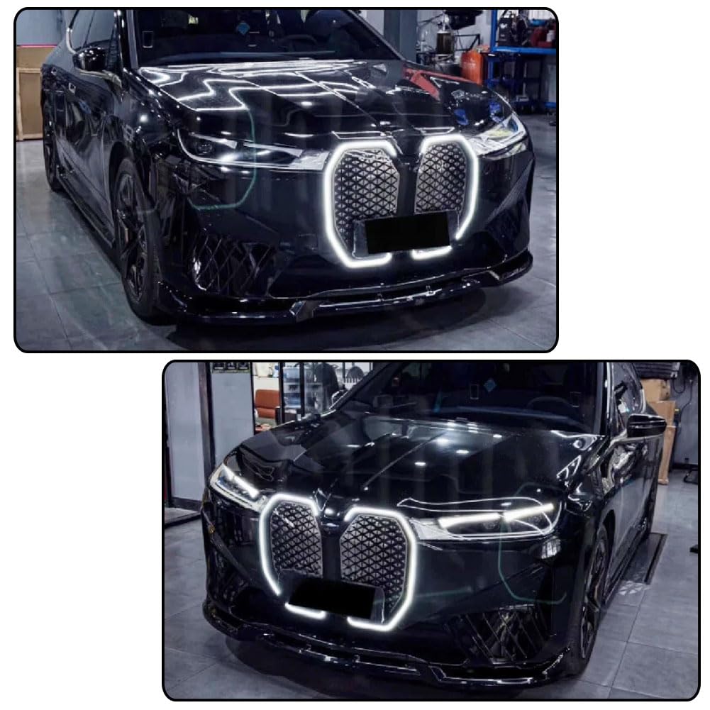 iX Front Bumper Kidney Grille Frame for BMW iX xDrive50 M60 2022-2025 | ABS Gloss Black Grille Outer Frame W/LED
