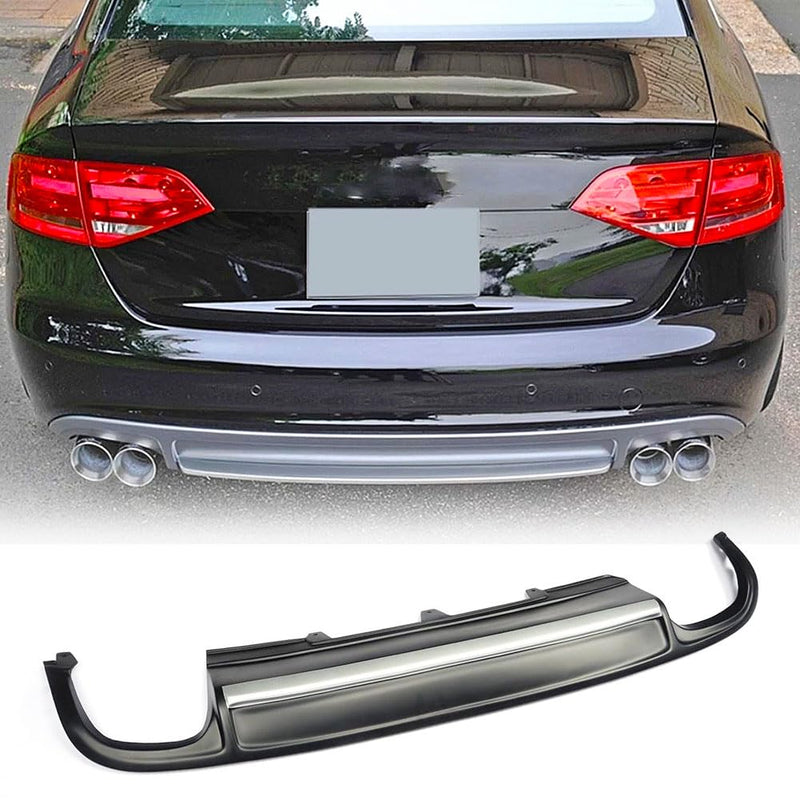 Rear Diffuser Compatible with Audi A4 B8 2009 2010 2011 2012 Replacement PU Rear Bumper Lip Diffuser Body Kit (with Bright Ri