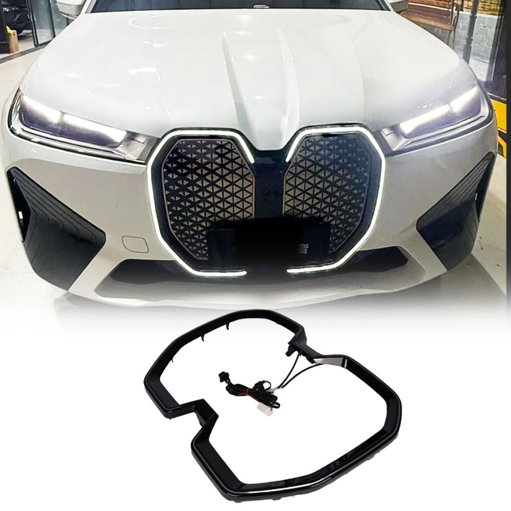 iX Front Bumper Kidney Grille Frame for BMW iX xDrive50 M60 2022-2025 | ABS Gloss Black Grille Outer Frame W/LED