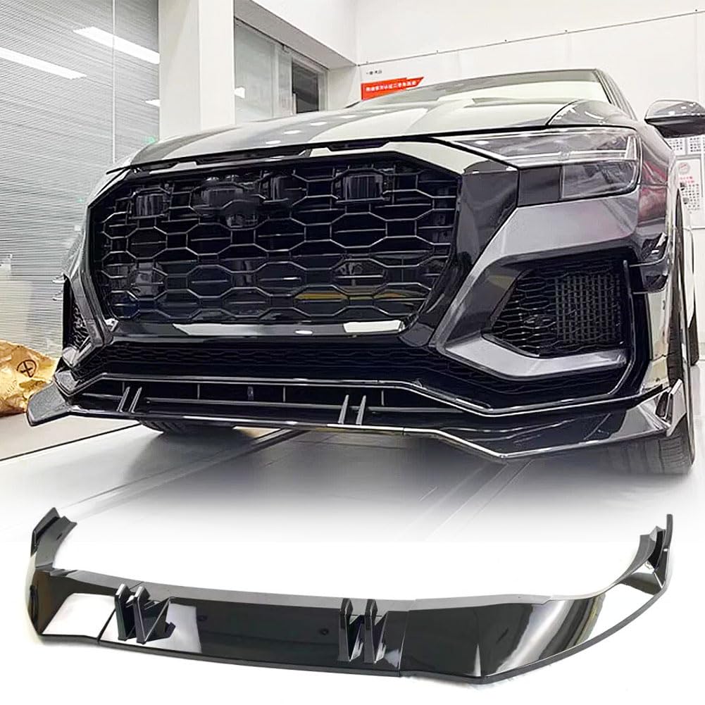 Gloss Black Front Bumper Lip Compatible with Audi Q8 Base Sport Utility 4-Door 2019-2024 ABS Chin Spoiler Splitter Protector 