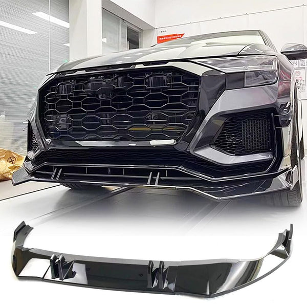 Gloss Black Front Bumper Lip Compatible with Audi Q8 Base Sport Utility 4-Door 2019-2024 ABS Chin Spoiler Splitter Protector 