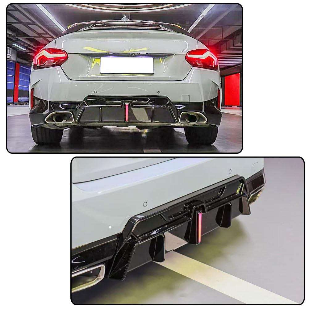Gloss Black Rear Bumper Diffuser Compatible with BMW 2 Series G42 M Sport 2021-2023 ABS Lower Bumper Lip Spoiler Body Kit Fac