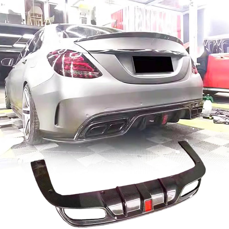 W205 Carbon Fiber Rear Diffuser Compatible with Mercedes Benz C Class W205 C300 C350 C400 C43 C63 AMG Sedan 2015-2021Under Bu