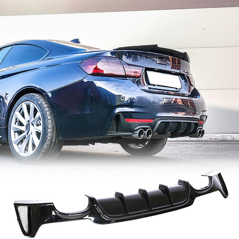 Gloss Black Rear Diffuser Compatible with BMW F32 F33 F36 M Sport 2014-2020 Glossy Black Rear Quad Diffuser Lower Bumper Lip 
