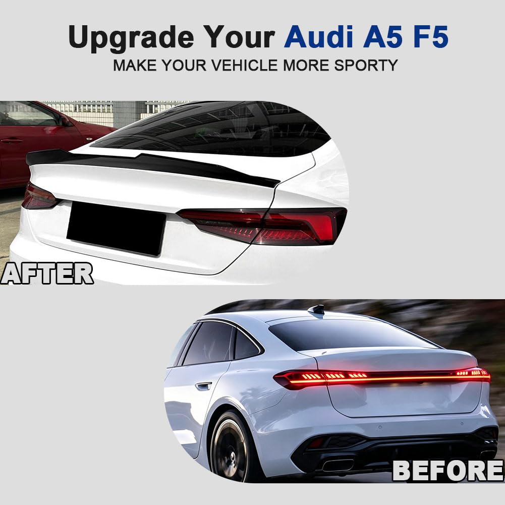 PSM Style ABS Rear Trunk Spoiler for Audi A5 F5 4-Door Sportback 2017-2024 | Gloss Black ABS Rear Lip Wing Direct Stick On Ex