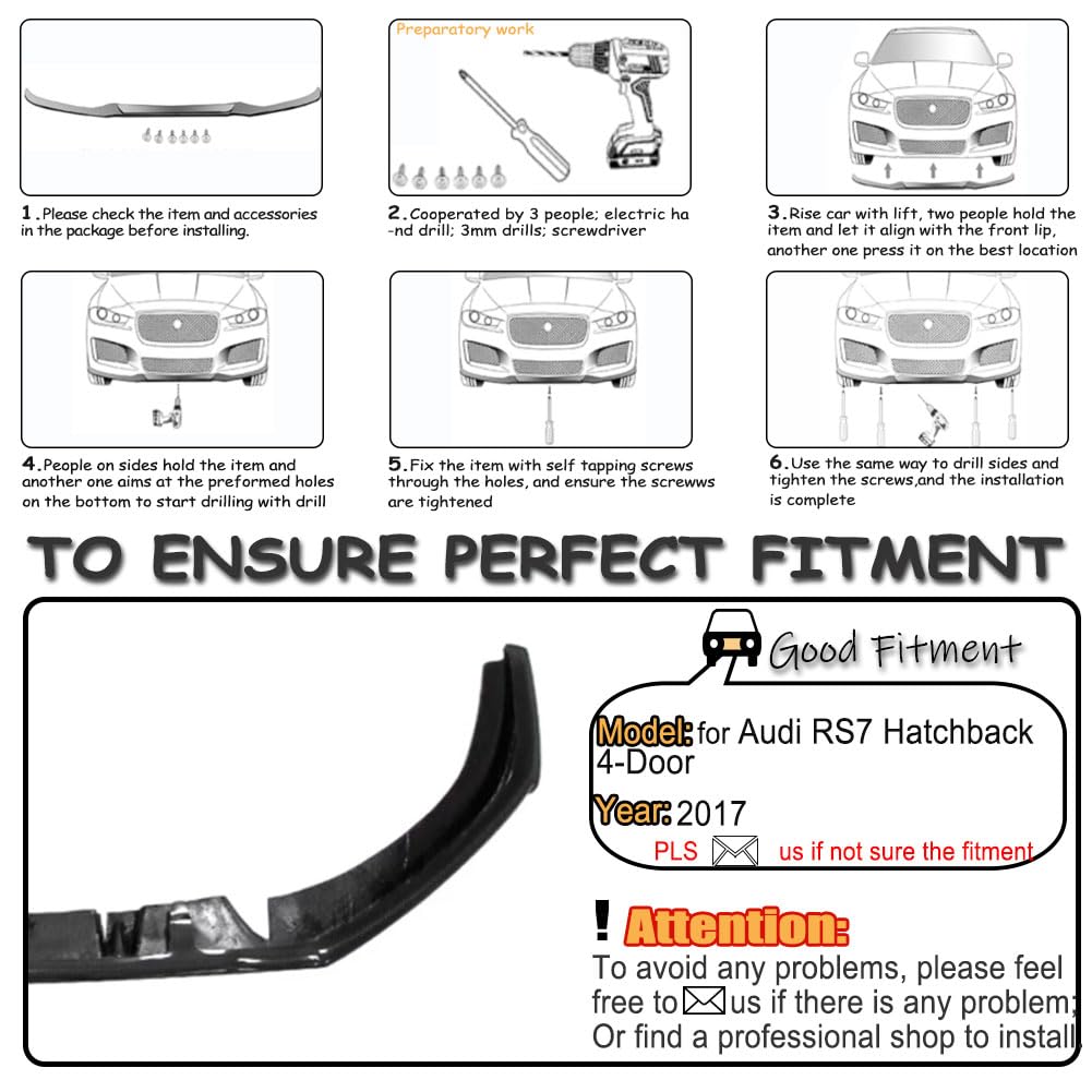 Carbon Fiber Front Lip for Audi RS7 Hatchback 4-Door 2017 Bumper Air Dam Lower Chin Splitter Protection Body Kit