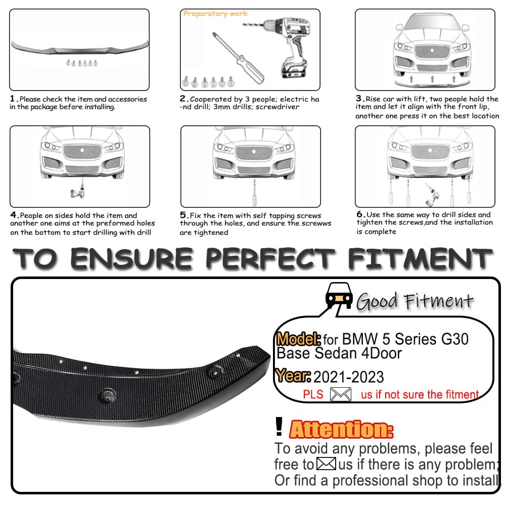 Real Carbon Fiber Front Lip Compatible with BMW 5 Series G30 530i Base Sedan 4-Door LCI 2021-2023 Chin Spoiler Splitter Prote