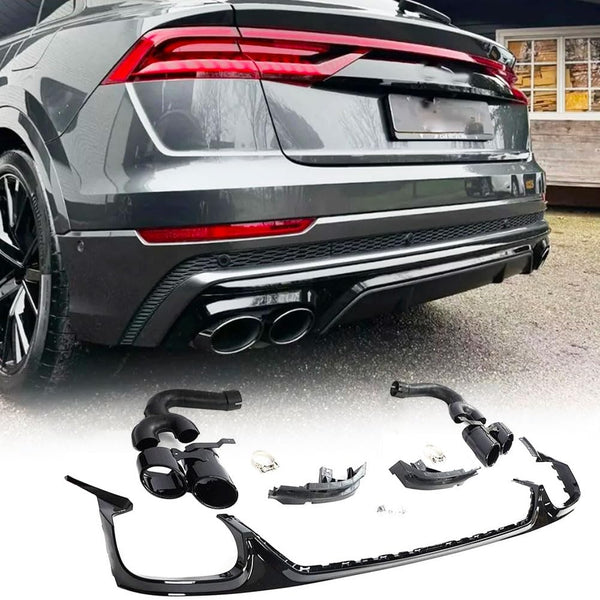 Q8 Gloss Black Rear Bumper Lip Diffuser for Audi Q8 SQ8 2019-2022 | PP Lower Bumper Lip Spoiler Valance Protector Factory Out