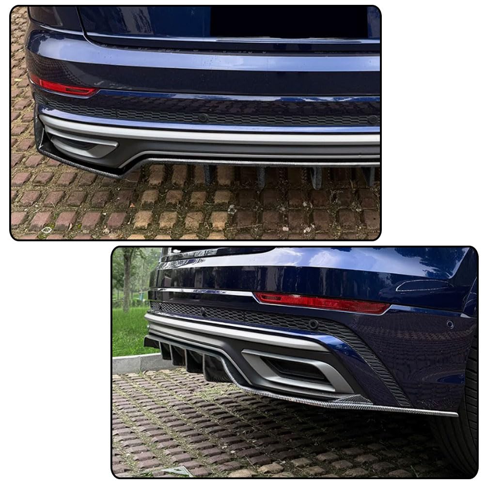 3PCS Carbon Look Rear Bumper Diffuser Lip for Audi Q8 4M Sline 2019-2023 | ABS Lower Spoiler Bumper Guard Body Kit Lightweigh