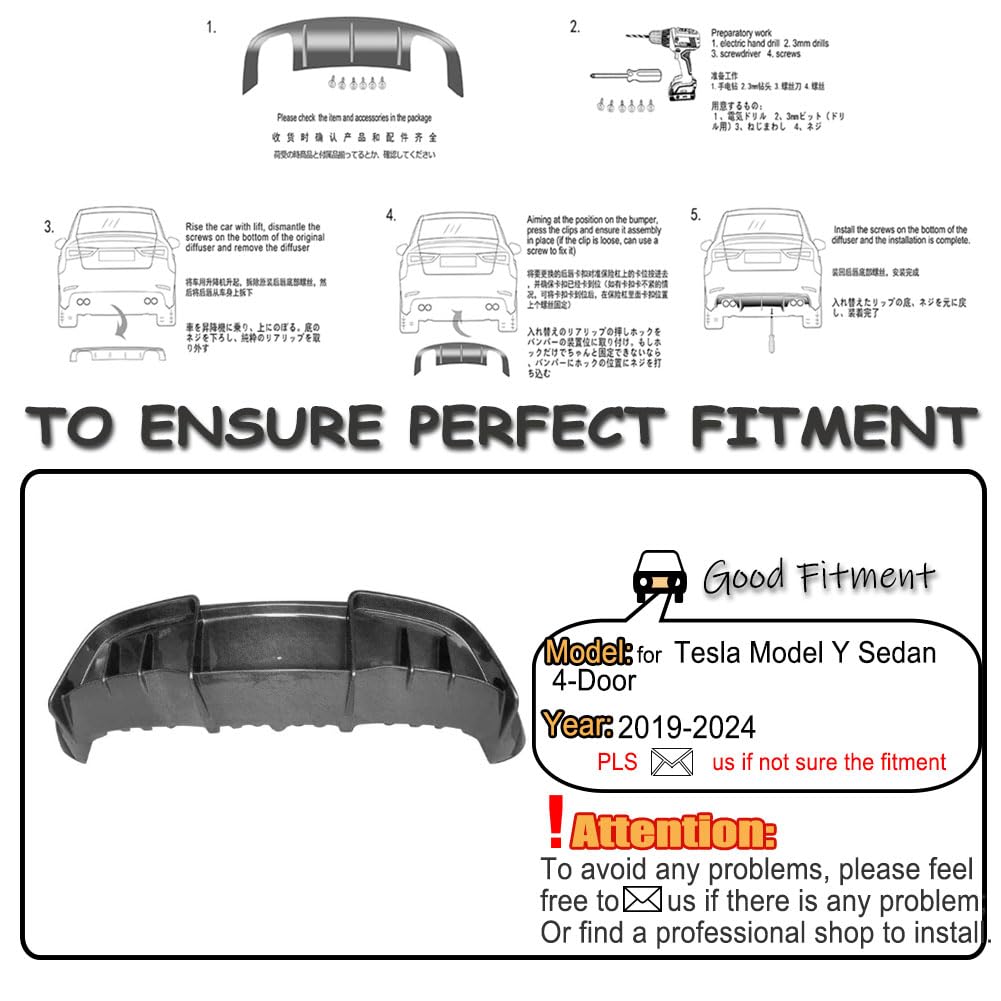 Carbon Fiber Rear Diffuser for Tesla Model Y 2019-2024 Sport Utility 4-Door Auto Rear Lower Bumper Lip Spoiler Body Kit