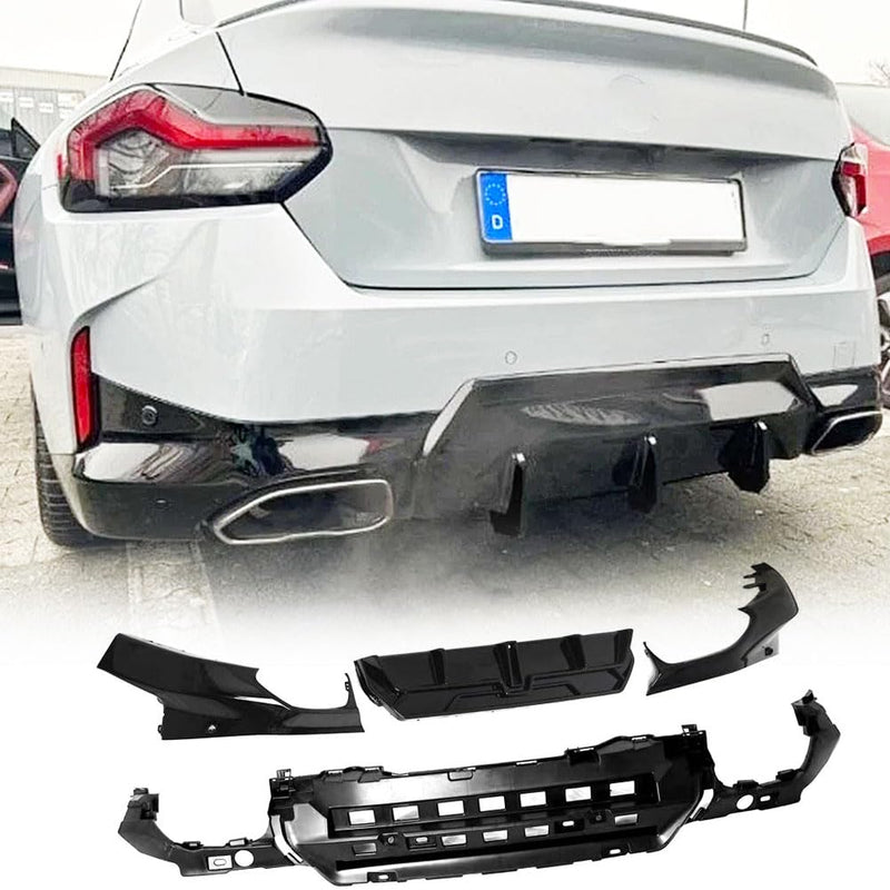 Gloss Black Rear Bumper Diffuser Compatible with BMW 2 Series G42 M Sport 2021-2023 ABS Lower Bumper Lip Spoiler Body Kit Fac